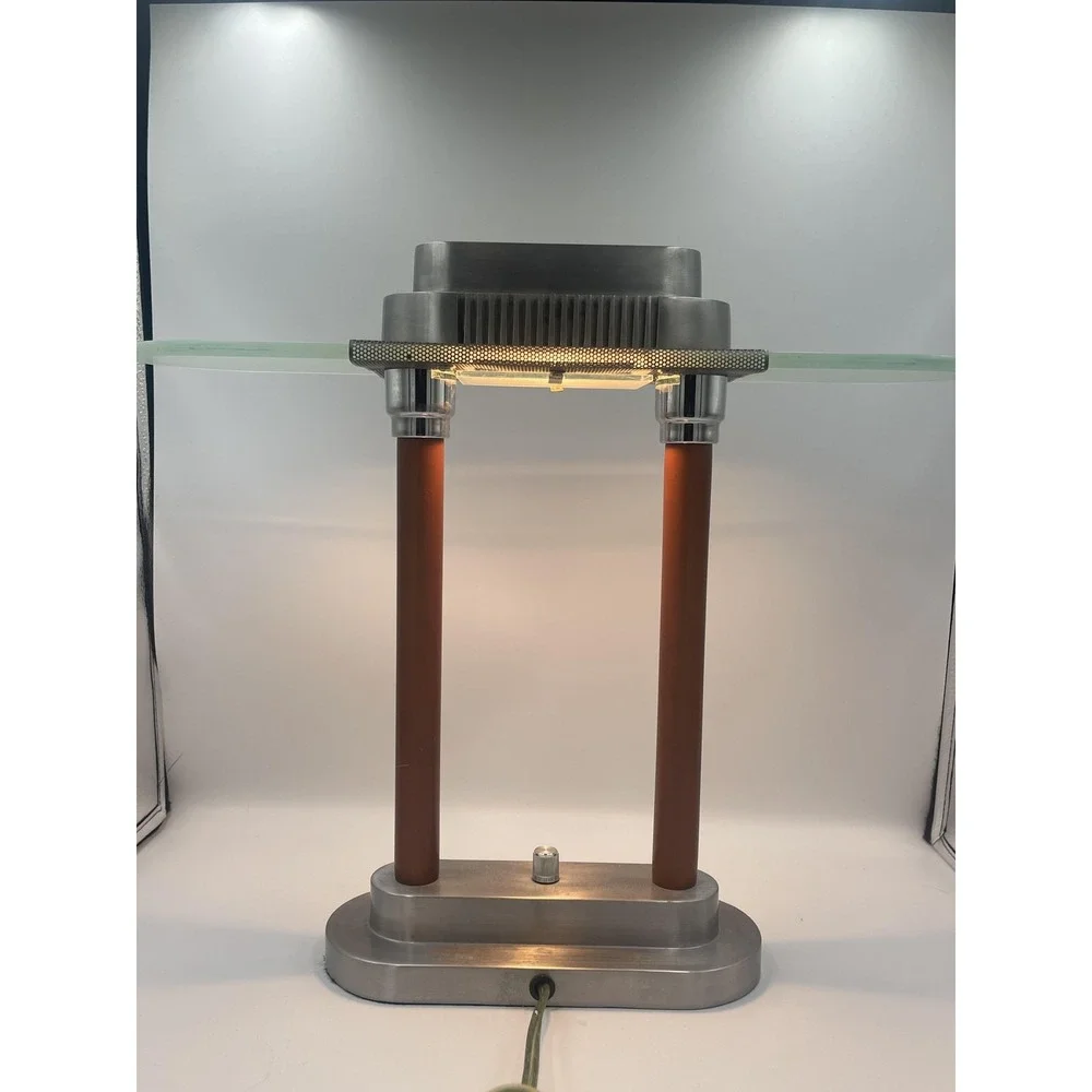 Vintage Art Neo Deco Modernist Table Lamp Frosted Glass Aluminum Post UL E127520 - Picture 5 of 8
